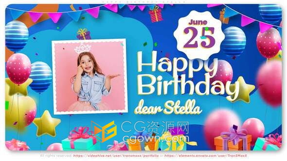 AE模板-生日快乐祝贺视频相册照片动画Happy Birthday