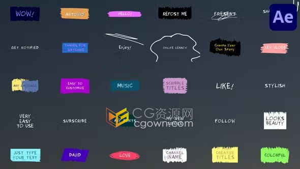 手绘涂鸦标题彩色卡通字幕介绍简单文本动画AE模板下载