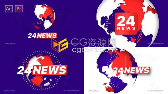24NEWS新闻频道包装制作AE与PR模板下载广播电视节目片头字幕条效果