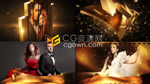 晚会颁奖开场视频婚礼相册视频制作包装AE模板大气金色设计效果