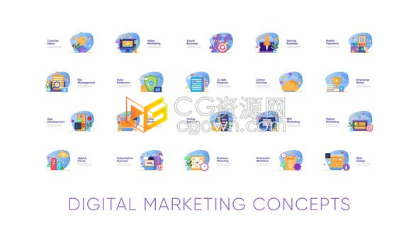 数字营销概念在线推广品牌广告社交媒体技术解决方案图形动画介绍视频-AE模板下载