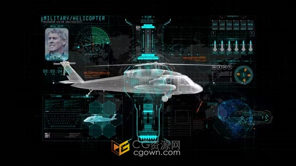 HUD信息军事界面军用直升机科技元素-AE模板