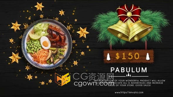 圣诞节主题餐厅菜单美食广告视频展示食物图片动画-AE模板