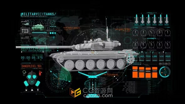 HUD信息军事坦克电子科技游戏战争武器军事科技元素-AE模板