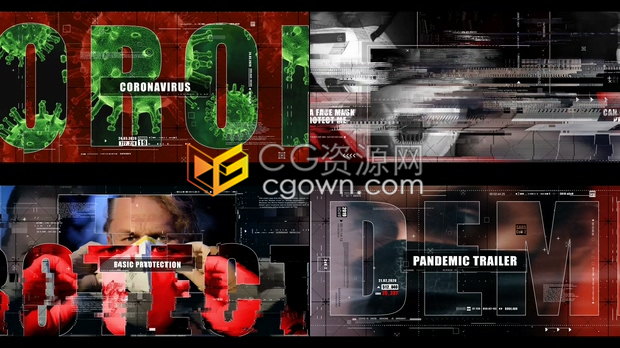 病毒防疫战争大流行病变形故障视频开场白军事影片预告宣传片-AE模板下载