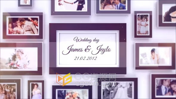 AE相册模板-墙上相框照片动画展示温馨美好回忆成长相册婚礼幻灯片
