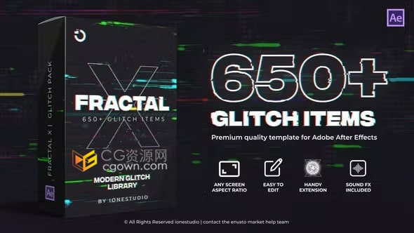 Fractal X 650+ Glitch Pack画面信号故障损坏撕裂毛刺特效文字标题转场动画预设包