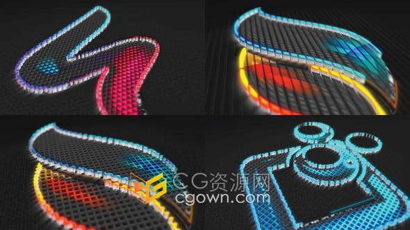 AE模板-像素化笔画生成波浪3D标志LOGO动画视频