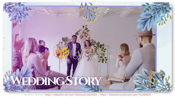 温柔浪漫风格婚礼爱情故事幻灯片展示甜蜜回忆视频相册AE婚庆模板