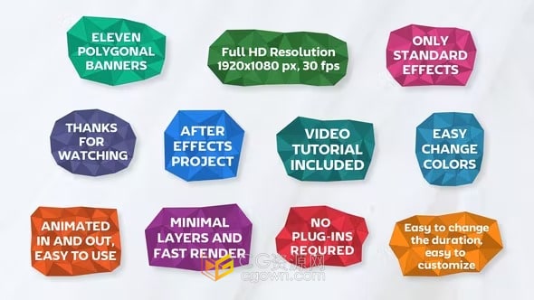 11个多边形横幅对话气泡标题框-AE文字动画模板