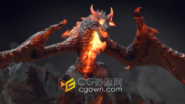 AE模板-熔岩龙喷火岩浆3D场景动画宣传视频片头