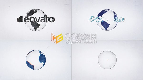 AE模板-铅笔绘制地球背景动画素描标志Pencil Earth Logo