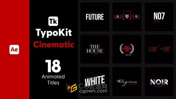 AE模板-18个电影字幕视频标题Typo Kit Cinematic Titles