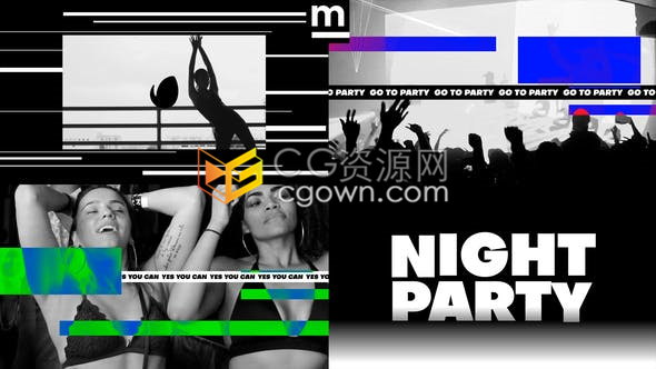 派对活动开幕时尚故障动画介绍宣传视频片头制作包括手机竖屏效果-AE模板下载