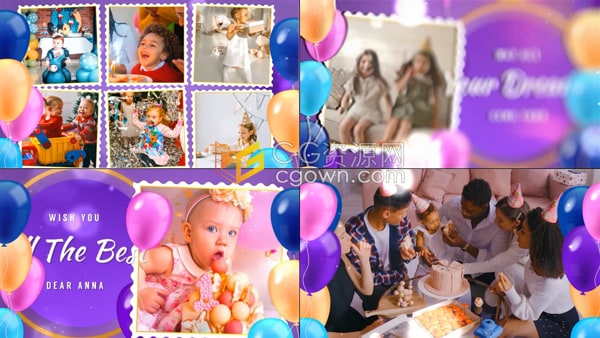 AE模板-儿童生日相册视频周年纪念祝福电影专辑视频祝贺庆祝幻灯片