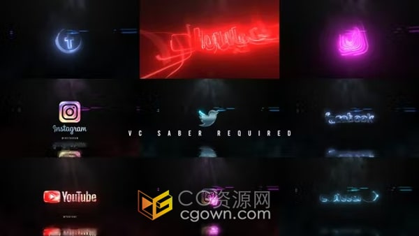 AE模板-高速能量描绘品牌LOGO轮廓动画漂亮霓虹灯发光标志片头