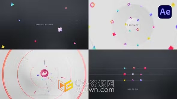 五彩图形元素动画演绎创意公司标志片头-AE模板