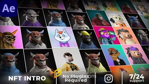 社交媒体 NFT Mosaic 介绍马赛克图片相册片头动画AE模板