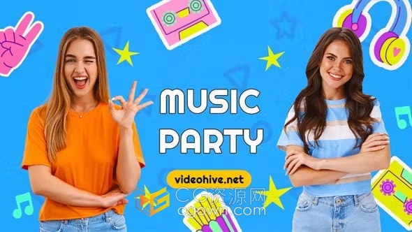 明亮多彩剪纸动画活力广播频道宣传音乐开场-AE模板