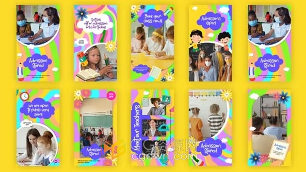 竖屏短视频宣传AE模板五彩背景图形动画儿童兴趣班学校机构介绍