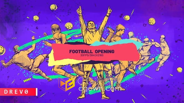 卡通动画足球揭幕战足球直播电视介绍体育频道开场视频片头-AE模板
