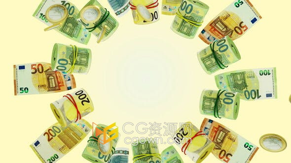 AE模板-欧元纸币3D场景动画介绍金融服务视频片头