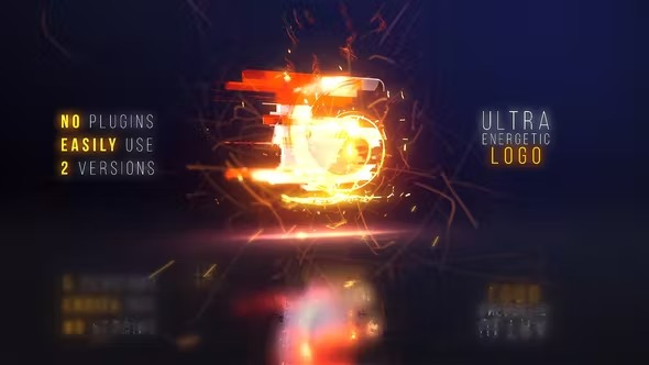 AE标志模板-快速超能量冲击火焰火花演绎粒子LOGO动画