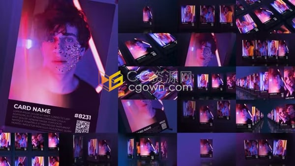 3D效果2个文本场景和18个动画卡片场景宣传介绍视频AE模板