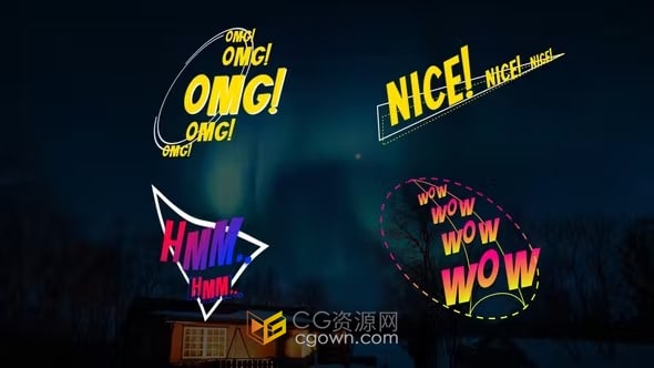 AE模板-20个漫画风格彩色标题气球泡泡文字动画