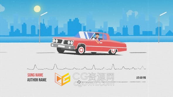 AE模板-二维卡通汽车MG动画超酷音乐播放音频可视化效果