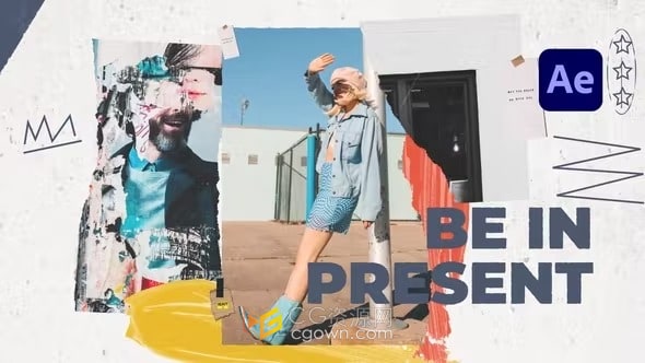 复古撕纸风格介绍旅行幻灯片视频动画-AE模板