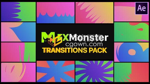 12种4k卡通多彩液体图形动画制作视频转场过渡效果工程-AE模板下载