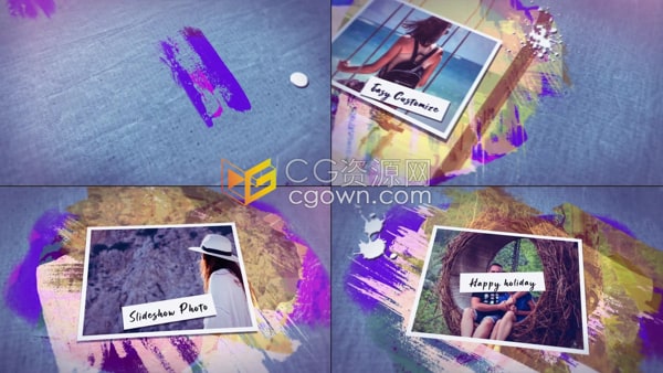 水彩画笔风格照片/视频幻灯片定格动画美好回忆视频相册AE模板