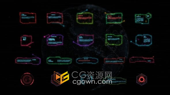 AE模板-未来派彩色HUD界面高科技视频字幕文字标题动画