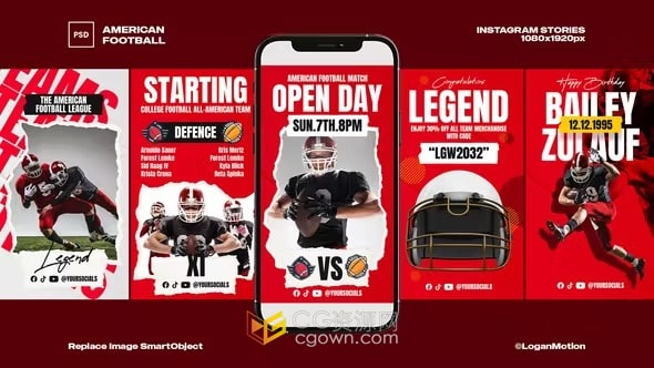 美式橄榄球体育运动宣传短视频介绍海报动画-AE模板