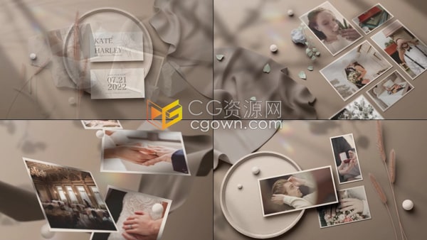 3D场景婚礼照片幻灯片优雅时尚视频相册4K分辨率-AE模板