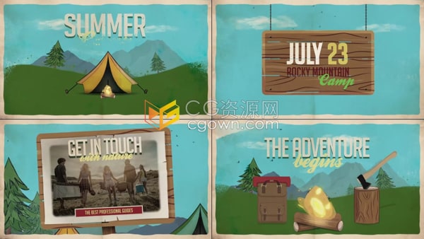 2022夏令营活动宣传视频片头卡通MG图形照片动画相册-AE模板