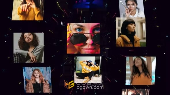 AE模板-商业产品发布颁奖典礼开场多图像照片墙标志片头