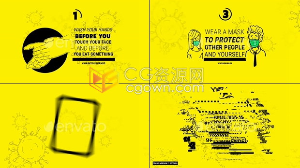 了解有关COVID-19最新信息健康保护安全出行保持安全注意介绍图形动画视频-AE模板