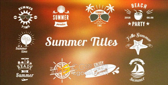 AE模板-12组设计夏季假日风格主题标题视频字幕标签徽章