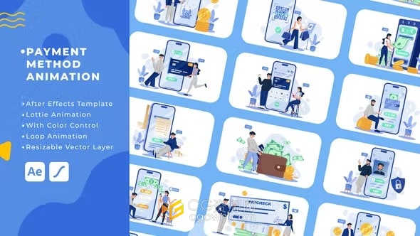 支付场景适用网站/移动应用程序的Lottie动画-AE模板