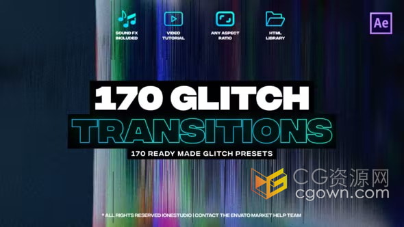 AE转场效果模板170 Glitch Transitions毛刺故障特效视频转场