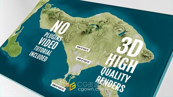 巴厘岛/印度尼西亚旅游路线演示3D物理地图-AE模板