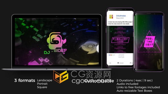 AE模板-DJ电子故障动画舞蹈现代音乐家夜总会视频片头