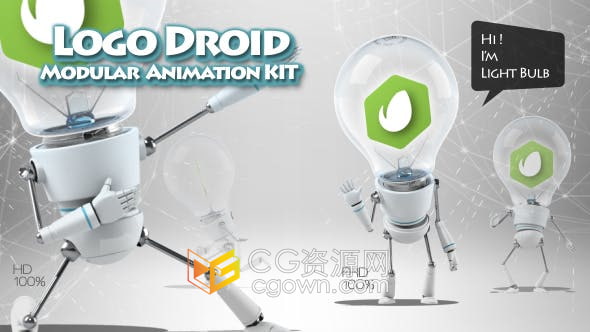 AE模板-3D灯泡机器人物介绍动画视频Logo Droid Modular Animation Kit