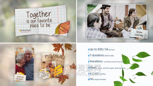 AE模板-树叶飘动展开折纸照片动画幻灯片相册视频制作