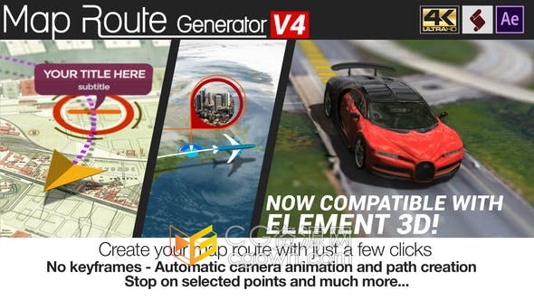 AE模板-地图路线生成器导航路径跑步通过街道跟踪定位动画视频