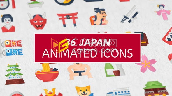 36个关于日本文化介绍图形动画动态图标Icons效果视频元素-AE模板下载