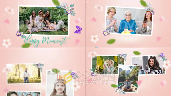 春天幻灯片AE模板浪漫樱花动画照片相册视频制作