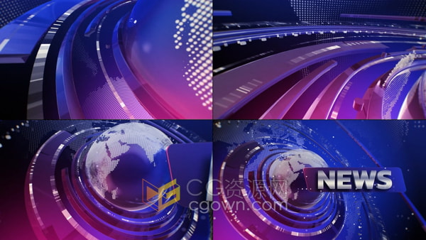 News Intro AE模板3D场景地球元素围绕新闻广播政治电视节目视频片头